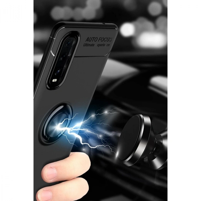 Oppo Find X2 Kılıf Range Yüzüklü Silikon - Siyah