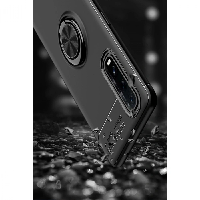 Oppo Find X2 Kılıf Range Yüzüklü Silikon - Siyah-mavi