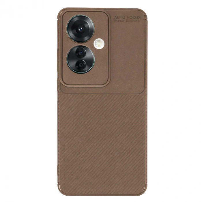 Oppo Reno 11f Kılıf Auto Focus Karbon Kapak - Kahverengi
