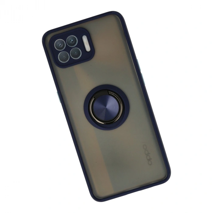 Oppo Reno 4 Lite Kılıf Montreal Yüzüklü Silikon Kapak - Lacivert