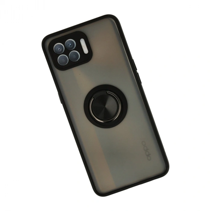Oppo Reno 4 Lite Kılıf Montreal Yüzüklü Silikon Kapak - Siyah