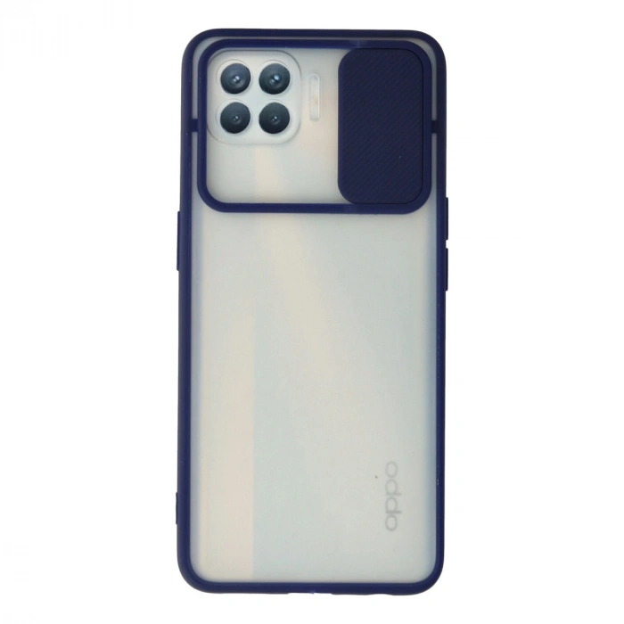 Oppo Reno 4 Lite Kılıf Palm Buzlu Kamera Sürgülü Silikon - Lacivert