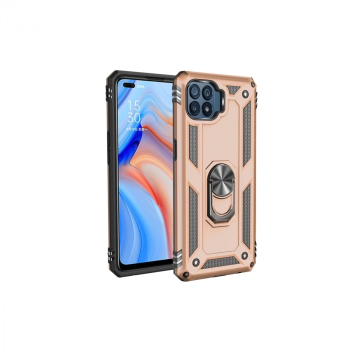 Oppo Reno 4 Lite Kılıf Sofya Yüzüklü Silikon Kapak - Gold
