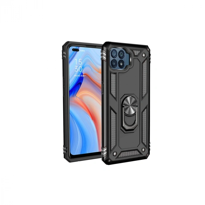 Oppo Reno 4 Lite Kılıf Sofya Yüzüklü Silikon Kapak - Siyah