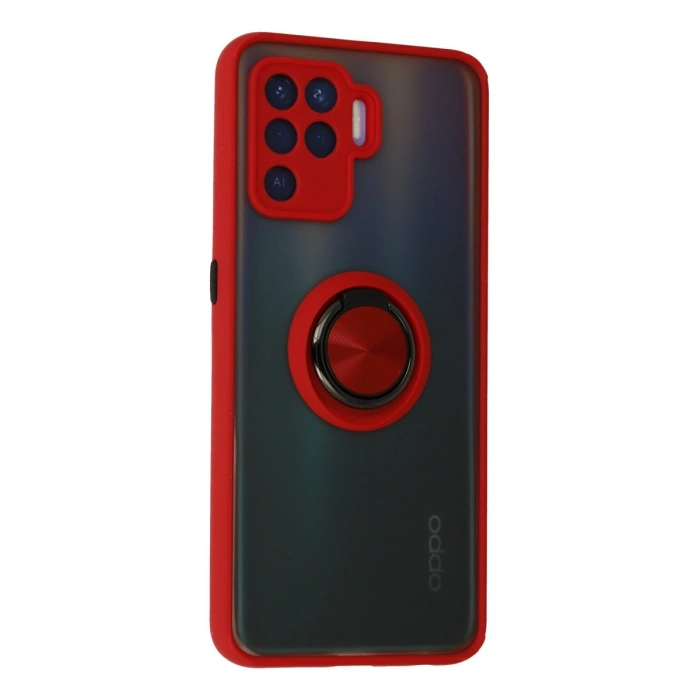 Oppo Reno 5 Lite Kılıf Montreal Yüzüklü Silikon Kapak - Kırmızı