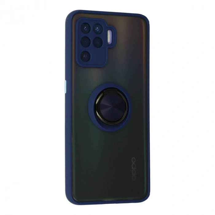 Oppo Reno 5 Lite Kılıf Montreal Yüzüklü Silikon Kapak - Lacivert