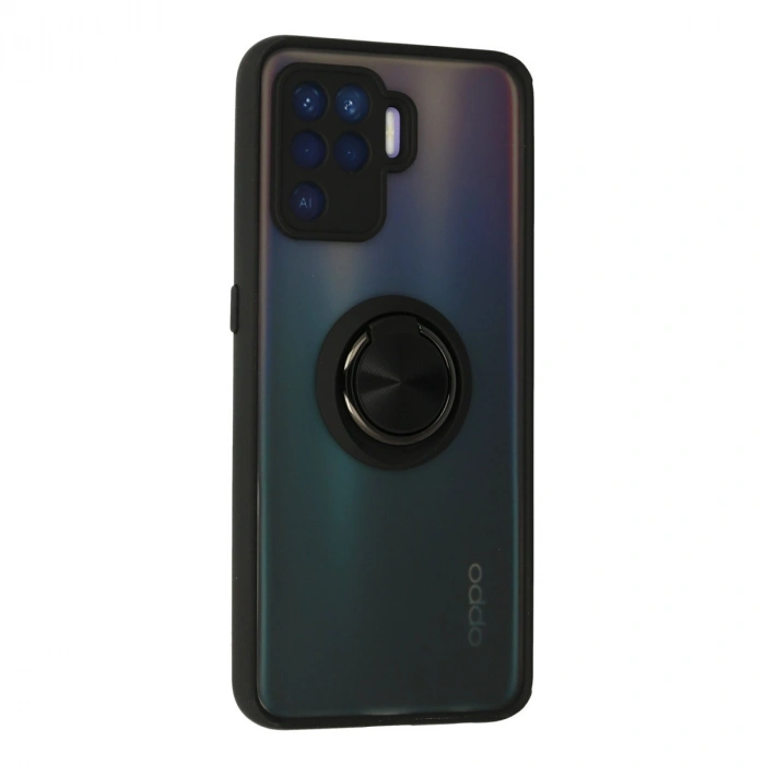 Oppo Reno 5 Lite Kılıf Montreal Yüzüklü Silikon Kapak - Siyah