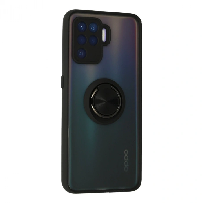 Oppo Reno 5 Lite Kılıf Montreal Yüzüklü Silikon Kapak - Siyah