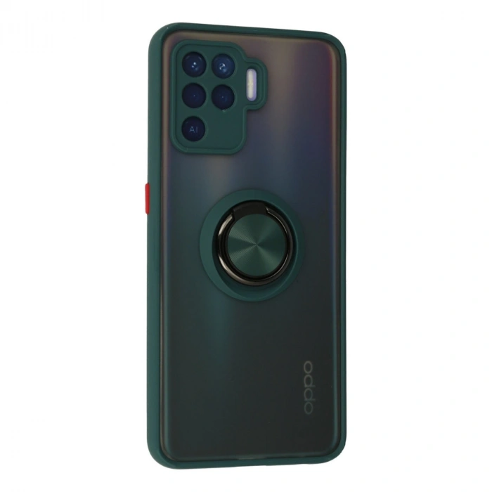 Oppo Reno 5 Lite Kılıf Montreal Yüzüklü Silikon Kapak - Yeşil