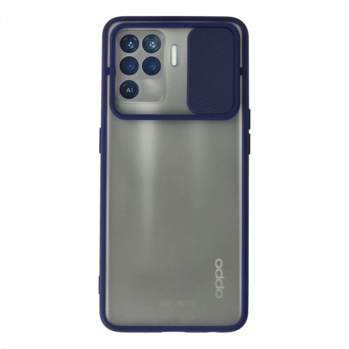 Oppo Reno 5 Lite Kılıf Palm Buzlu Kamera Sürgülü Silikon - Lacivert