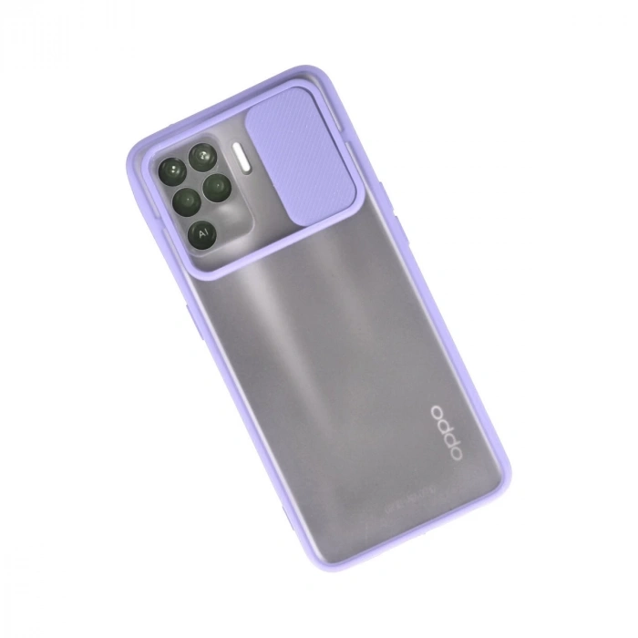 Oppo Reno 5 Lite Kılıf Palm Buzlu Kamera Sürgülü Silikon - Lila