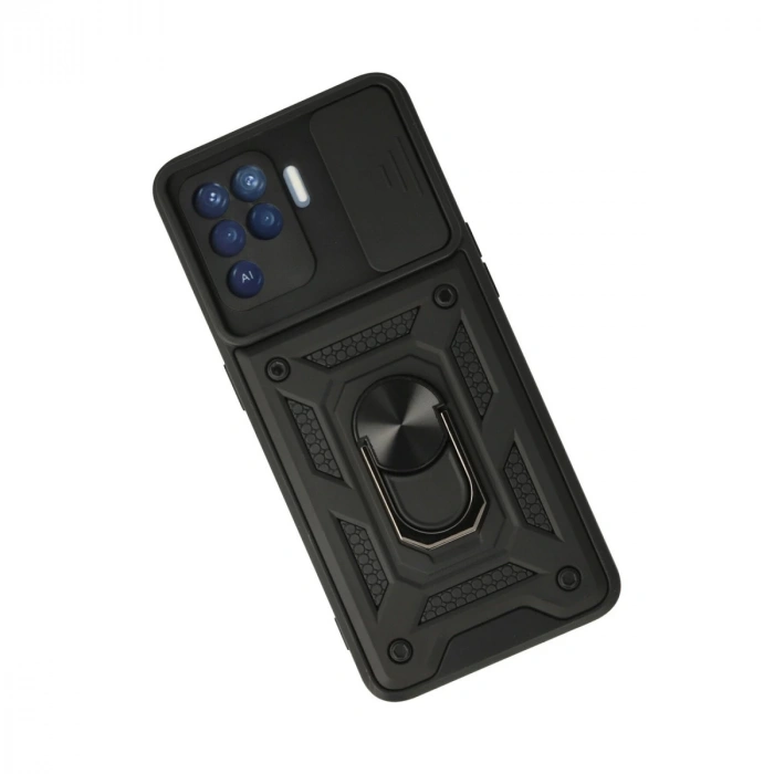 Oppo Reno 5 Lite Kılıf Pars Lens Yüzüklü Silikon - Siyah