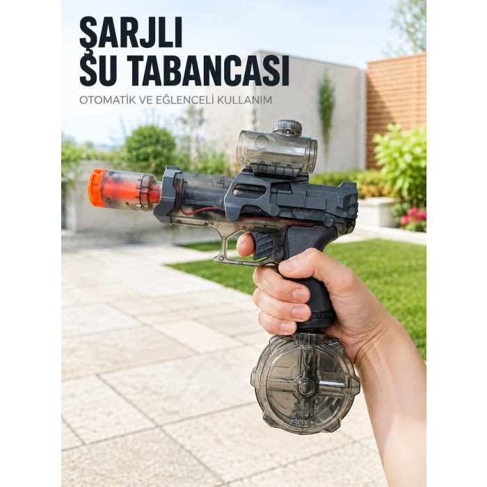 Otomatik Su Tabancası Şarjlı Led Işıklı Basınçlı Su Püskürtmeli Oyuncak