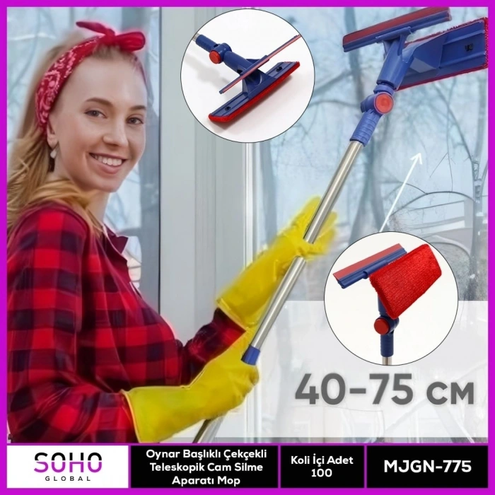 Oynar Başlıklı Çekçekli Teleskopik Cam Silme Atı