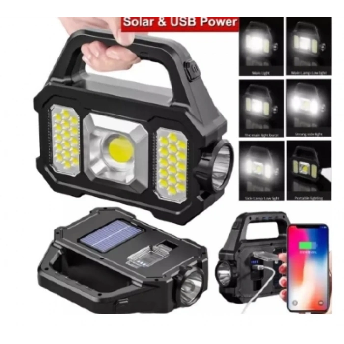 P-880a Solar Powerbanklı Şarjlı Taşınabilir Güçlü Fener