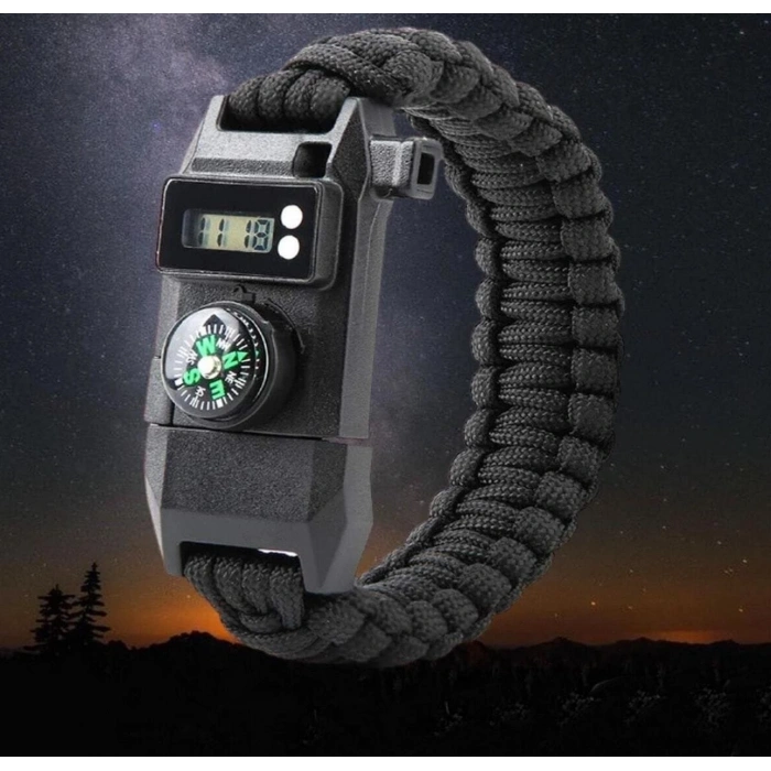 Paracord Dijital Saat Düdük Hayatta Kalma Kamp Bilekliği