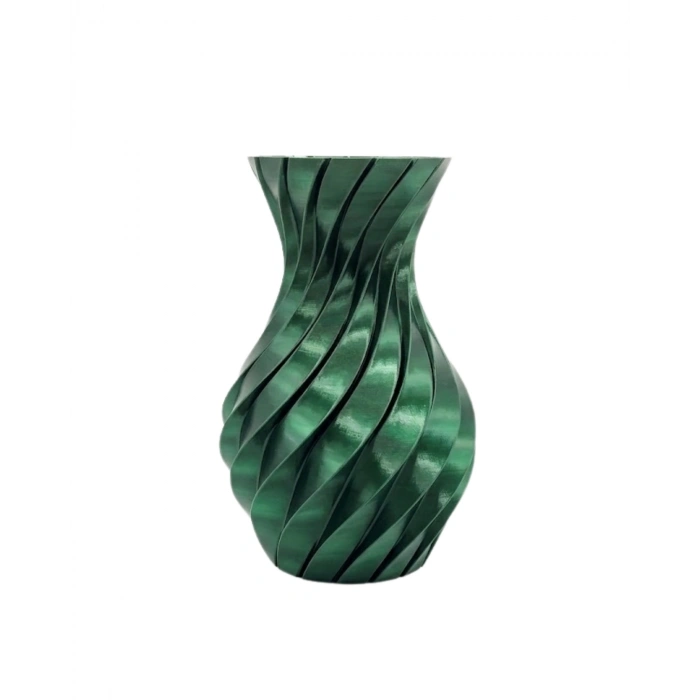 Parlak Yeşil Spiral 3d Baskı Vazo Şık Modern Dekoratif Obje