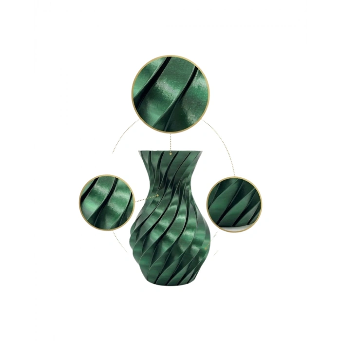 Parlak Yeşil Spiral 3d Baskı Vazo Şık Modern Dekoratif Obje