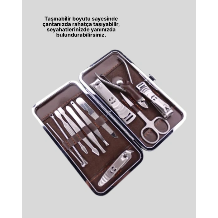 Paslanmaz Çelik Çok Fonksiyonlu 12 Manikür Seti