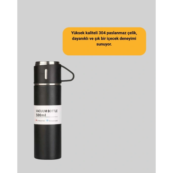Paslanmaz Çelik Termos Seti | 500 Ml Kapasite, 6-12 Saat Isı Koruma, Hediye Kutulu