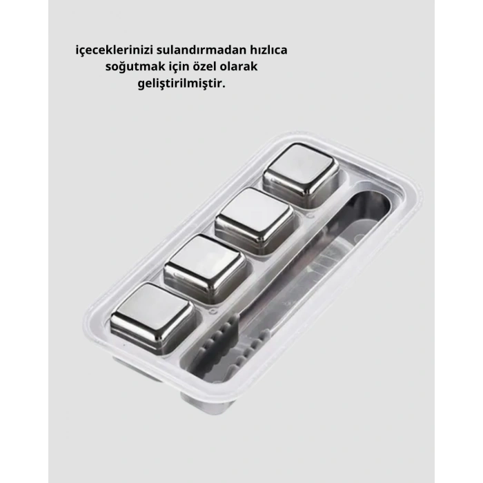 Paslanmaz Metal Buz Küpleri Seti Klipsli Sulandırmadan Soğutma Özellikli