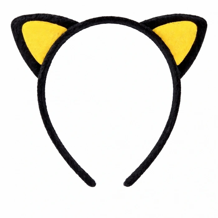 Peluş Kedi Kulak Taç Sarı Siyah – Çocuk Parti  Kostüm Tacı