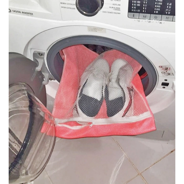 Pembe Fermuarlı - Hassas Çamaşır Terlik  Ayakkabı Yıkama Filesi Büyük Boy (599)