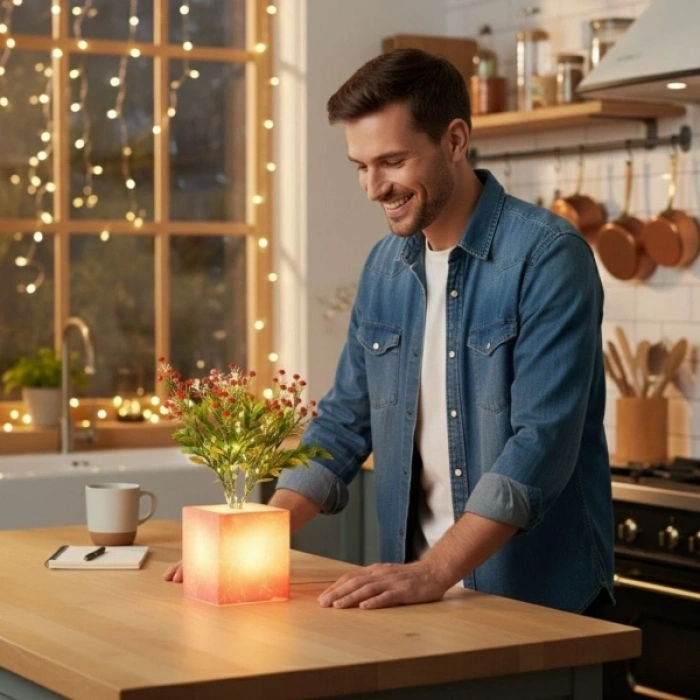 Pembe Saksılı Led Yapay Çiçek