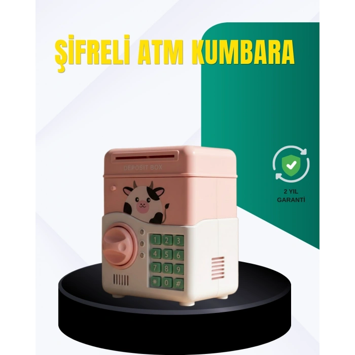 Pembe Şifreli Eğitici Atm Kasa Çocuk Kumbarası