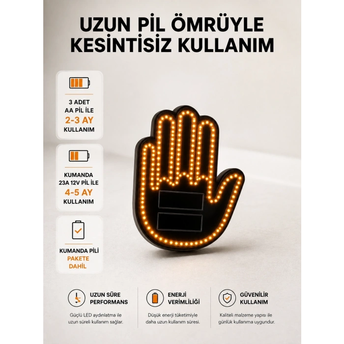 Pilli Led Işık Araç Camı İçin Uzaktan Kumandalı El Simgesi