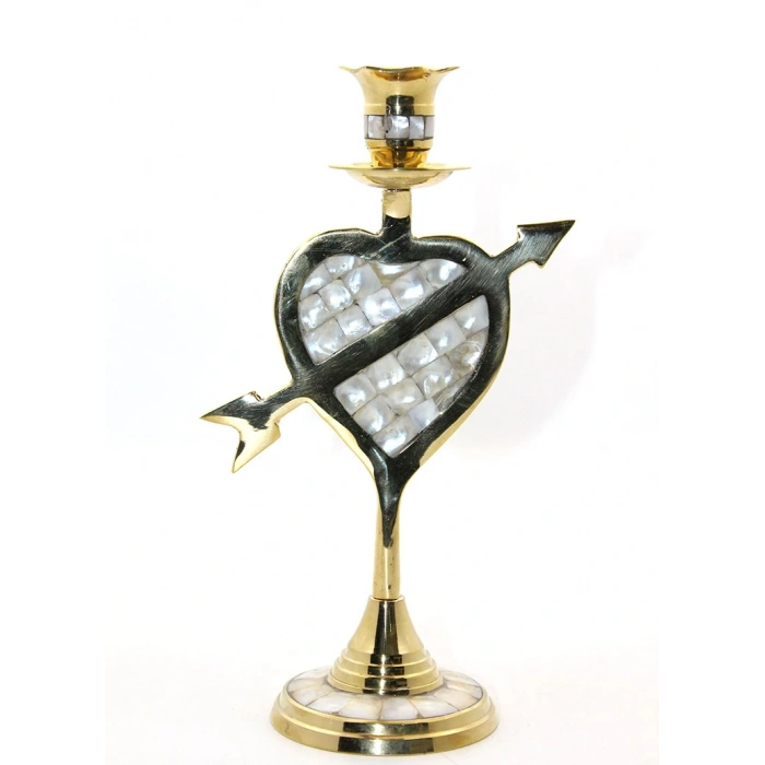 Pirinç Sedefli Tekli Şamdan 20 Cm