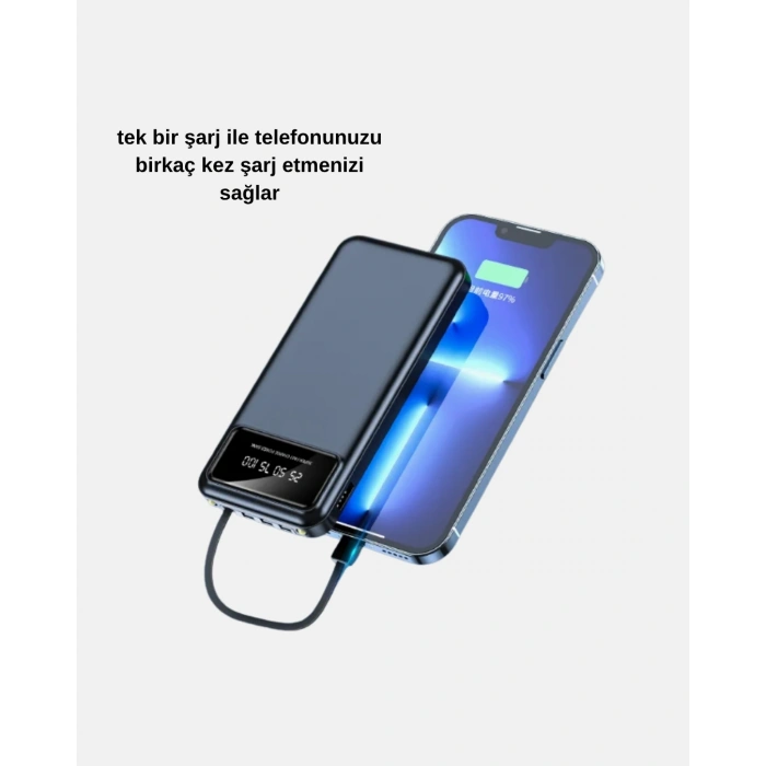 Powerbank 20000 Mah Hızlı Şarjlı Led Fenerli Ve 4 Portlu