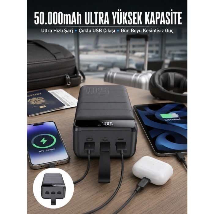 Powerbank Çoklu Şarj Girişi 50.000 Mah Taşınabilir Dijital Göstergeli (kopya)