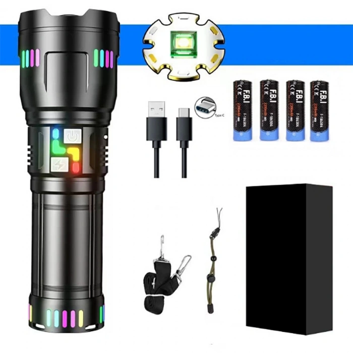 Pro F-3002 Alüminyum Tg Led Gece Şeritli Type-c Şarjlı El Feneri
