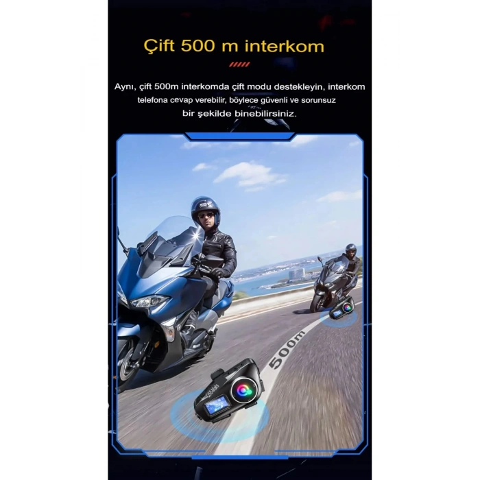 Q58-max Radyolu 2 Kişi Bağlantılı Bluetooth Kask Kulaklık Ekranlı Fenerli Müzik Ve Telsiz Intercom
