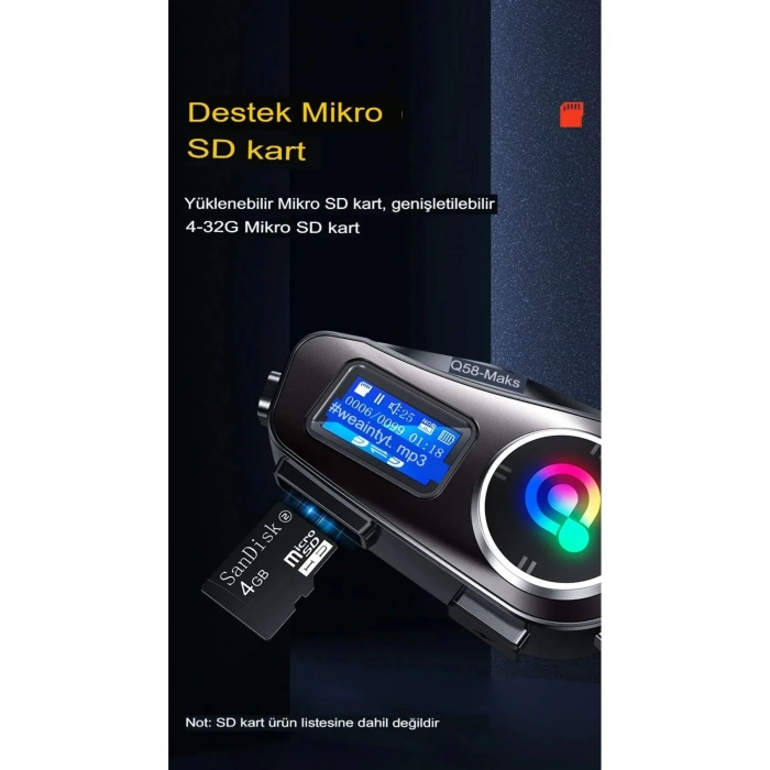 Q58-max Radyolu 2 Kişi Bağlantılı Bluetooth Kask Kulaklık Ekranlı Fenerli Müzik Ve Telsiz Intercom