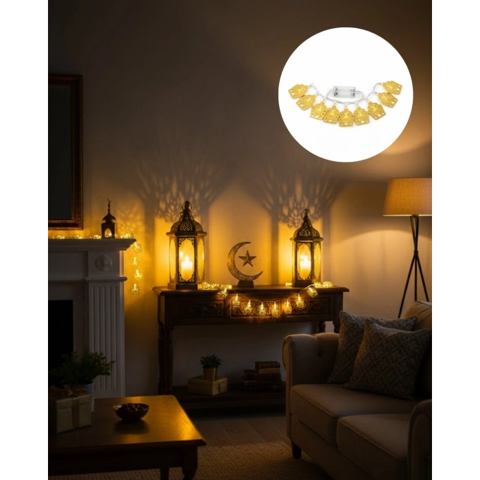 Ramazan Ve Bayram Dekoratif Led Işık Cami Figürlü Sıcak Sarı Aydınlatma