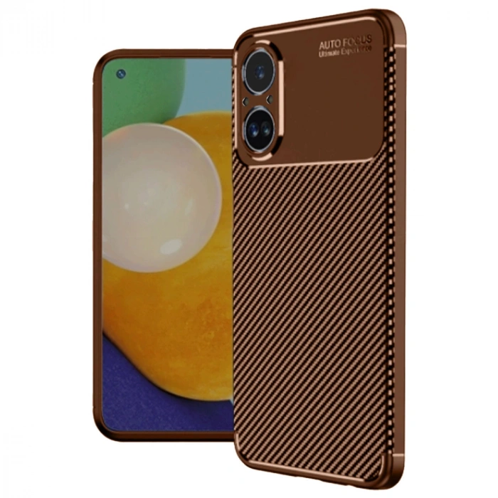 Realme 12 Lite Kılıf Auto Focus Karbon Kapak - Kahverengi