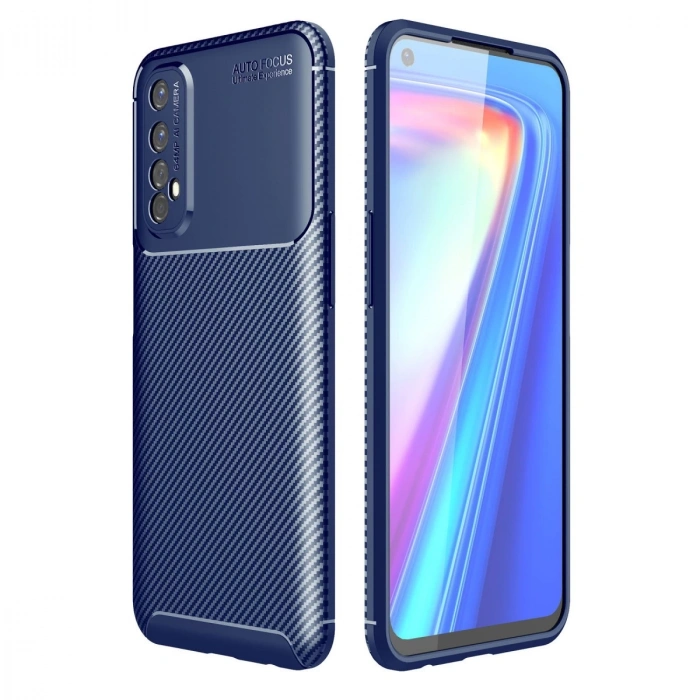 Realme 7 Kılıf Auto Focus Karbon Kapak - Lacivert