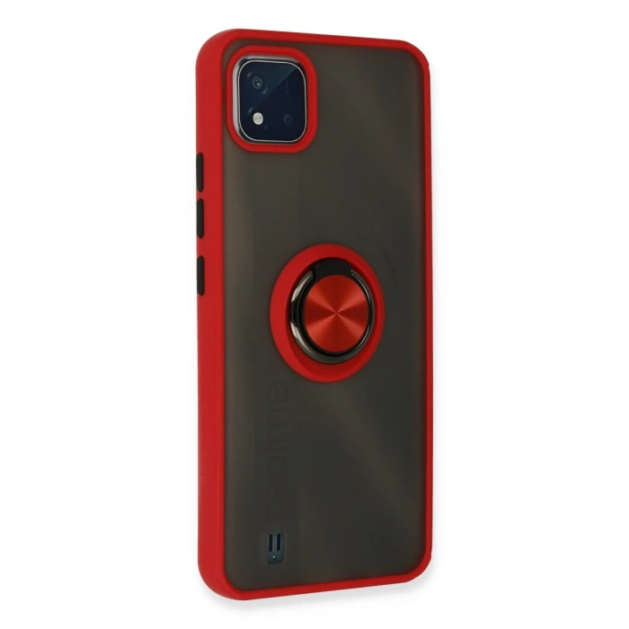 Realme C11 2021 Kılıf Montreal Yüzüklü Silikon Kapak - Kırmızı