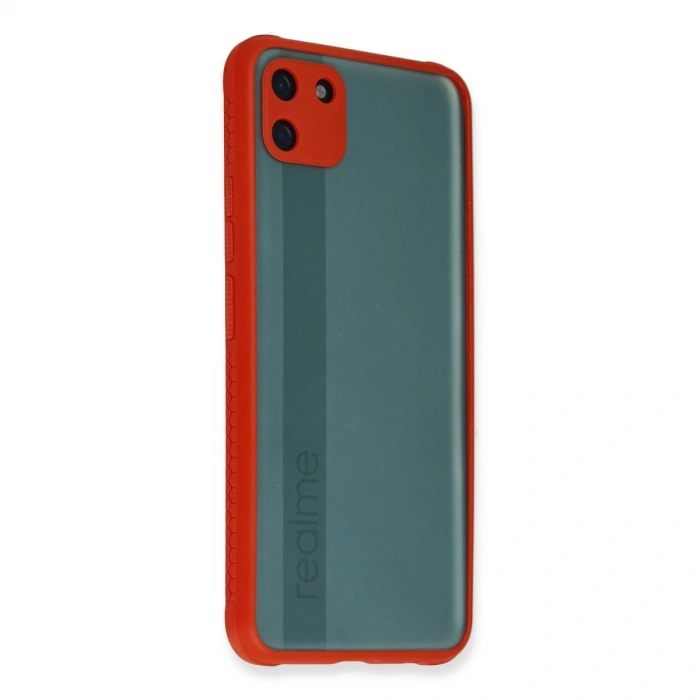 Realme C11 Kılıf Miami Şeffaf Silikon - Kırmızı