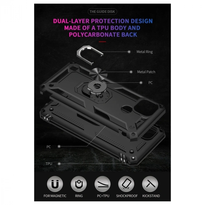 Realme C21 Kılıf Sofya Yüzüklü Silikon Kapak - Siyah