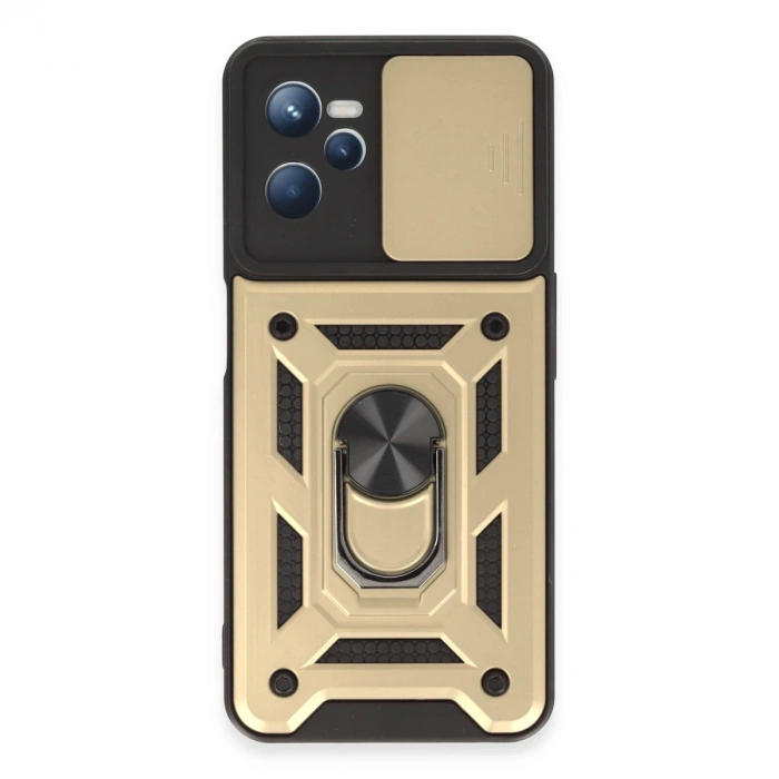 Realme C35 Kılıf Pars Lens Yüzüklü Silikon - Gold