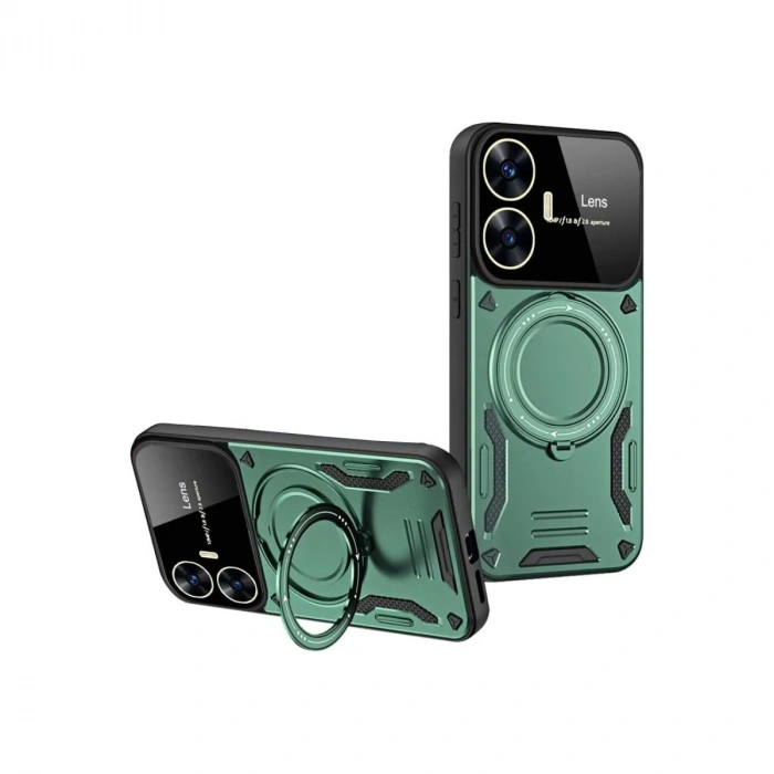 Realme C55 Kılıf Joy Lens Standlı Kapak - Koyu Yeşil