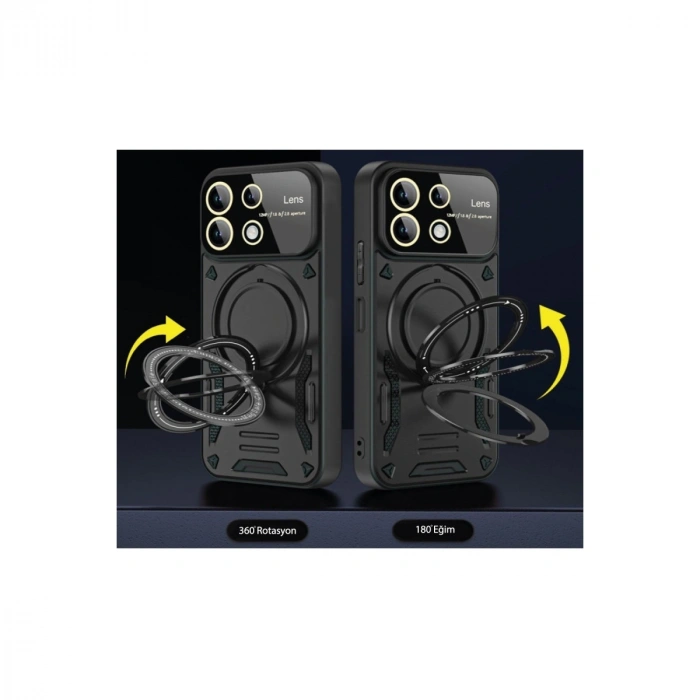 Realme C55 Kılıf Joy Lens Standlı Kapak - Siyah