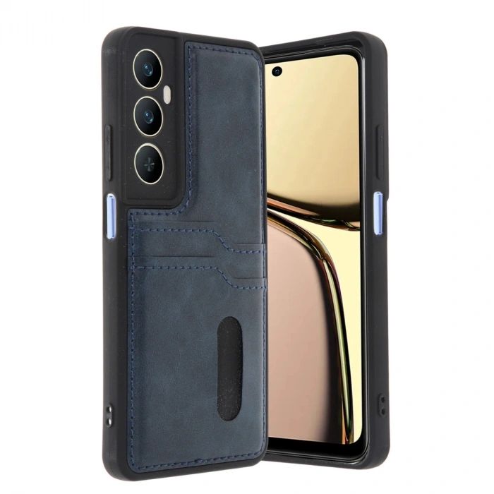 Realme C65 Sara Kartvizitli Deri Kılıf - Lacivert