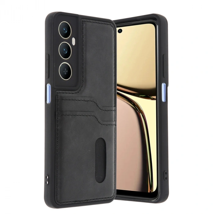 Realme C65 Sara Kartvizitli Deri Kılıf - Siyah