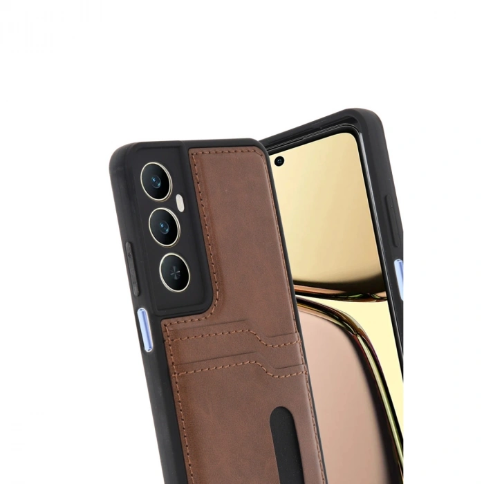 Realme C65 Sara Kartvizitli Deri Kılıf - Taba