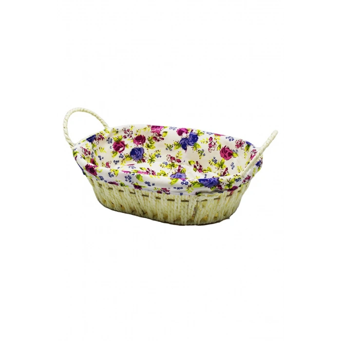 Renkli Bezli Oval Hasır Ekmek Sepeti8821 (599)
