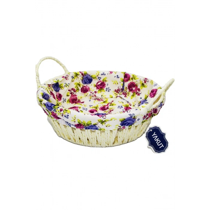 Renkli Bezli Yuvarlak Ekmek Sepeti Hasır8820 (599)